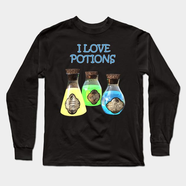 I Love Potions | Magic Potion Kids Science Chemistry Long Sleeve T-Shirt by Rivenfalls